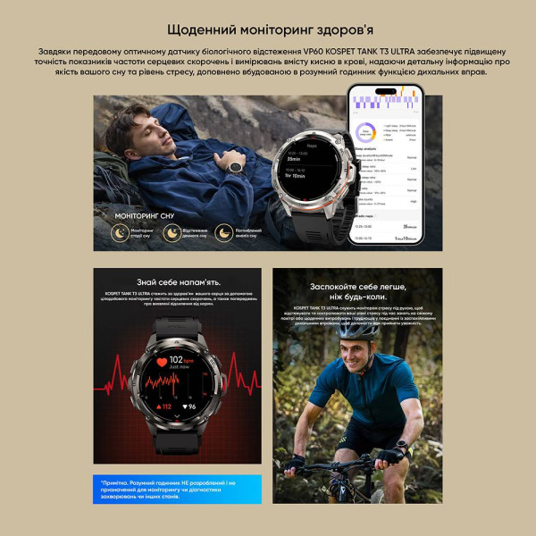 Тактичний Розумний Годинник з Компасом Kospet TANK T3 ULTRA Black + GPS, Спортивні Режими, Водозахист, Дзвінки фото 22