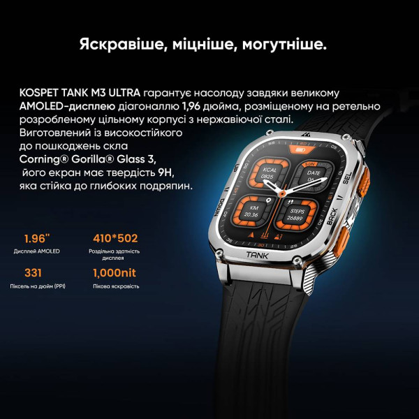 Спортивний Розумний Годинник Kospet TANK M3 ULTRA Silver + GPS, Спортивні Режими, Водозахист фото 7