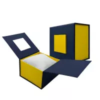 Подарункова картонна коробочка для годинника синьо-жовта