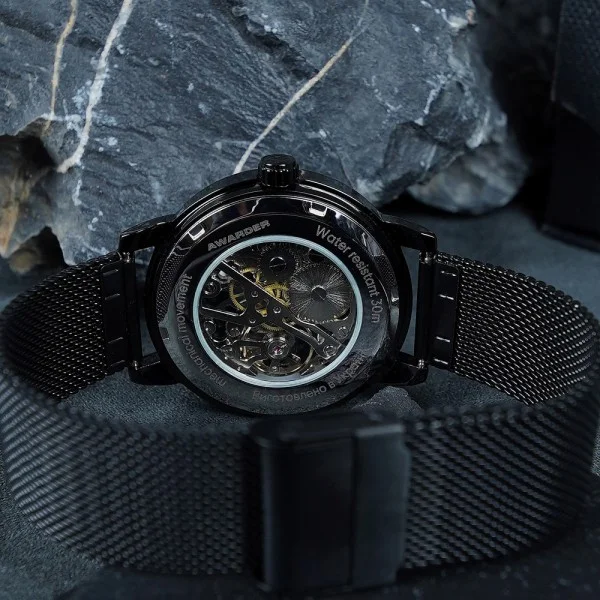 Классические мужские часы Awarder 022 All Black Mechanic Mesh Не Забуду Дом фото 10