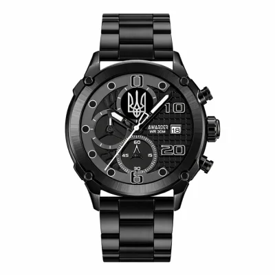 Чоловічий годинник Awarder 016 Тризуб срібло Black-Black Steel