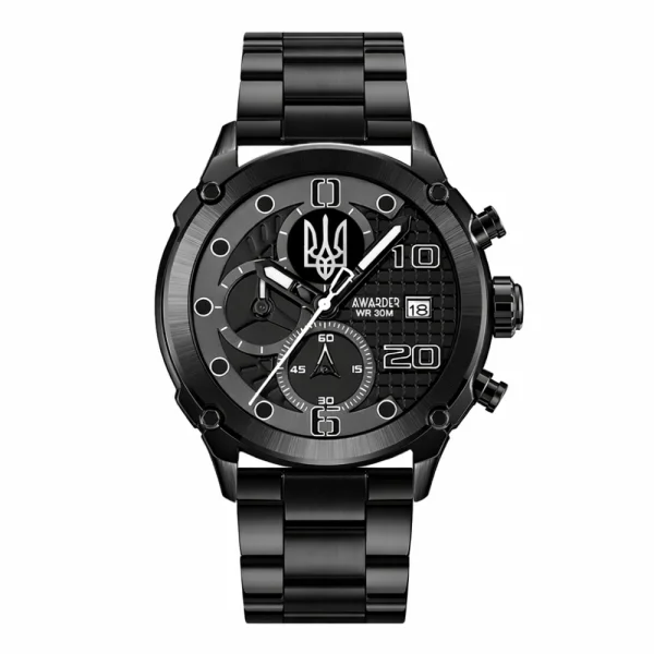 Чоловічий годинник Awarder 016 Тризуб срібло Black-Black Steel фото 1