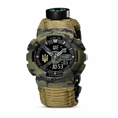 Мужские часы Awarder 005 Трезубец золото Camo Green Паракордовый ремешок Army Green