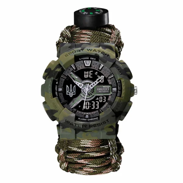 Чоловічий годинник Awarder 005 Тризуб срібло Camo Green Паракордовий ремінець фото 1