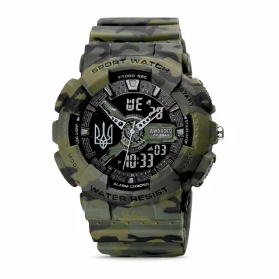 Мужские часы Awarder 005 Трезубец серебро Camo Green