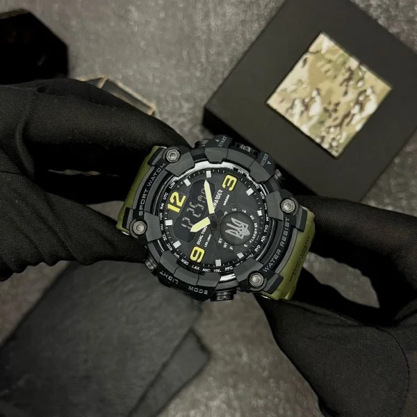 Мужские часы  Awarder 004 Трезубец серебро  Army Green-Black фото 5