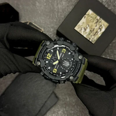 Мужские часы  Awarder 004 Трезубец серебро  Army Green-Black