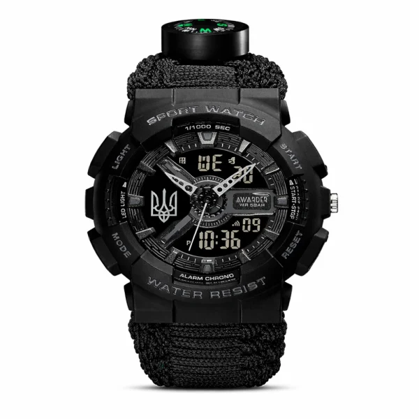 Чоловічий годинник Awarder 005 Тризуб срібло  Black + Паракордовий ремінець Black фото 1