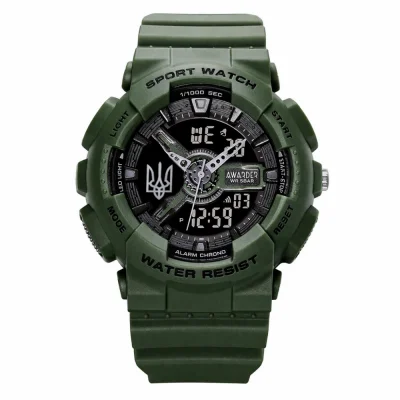 Спортивний чоловічий годинник Awarder 005 Тризуб срібло Army Green + Коробка
