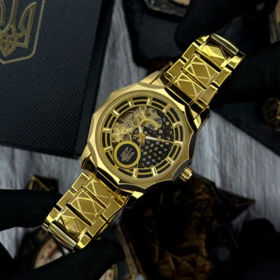 Классические мужские часы Awarder 024GD Трезубец золото Gold