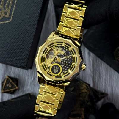 Классические мужские часы Awarder 024GD Трезубец золото Gold