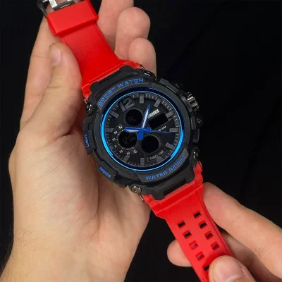 Чоловічий годинник Skmei 1343 Black-Blue-Red Wristband