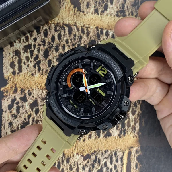 Мужские часы Skmei 1343 Black-Khaki Wristband фото 5