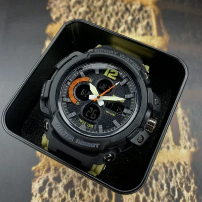 Мужские часы Skmei 1343 Black-Khaki Wristband