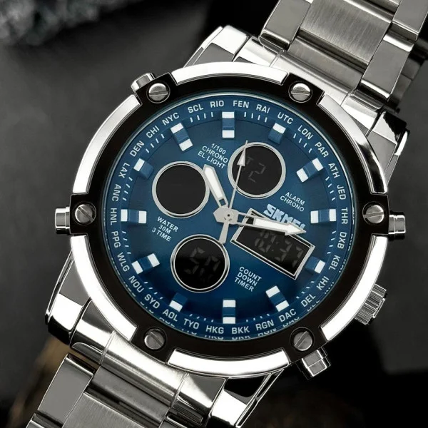 Чоловічий годинник Skmei 1389BU Silver-Black-Blue фото 8