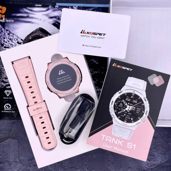 Спортивные Умные Часы с Компасом Kospet Tank S1 Pink + Спортивные Режимы, Водозащита, Звонки, Пульсометр фото 20