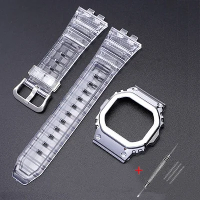 Ремешок + безель (рант) для Casio G-Shock GMW-B5000 Transp Silver SI