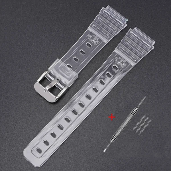 Ремешок для Casio G-Shock F-84/94/105, F-91W, AE1300 Jelly Transparent Silver фото 1