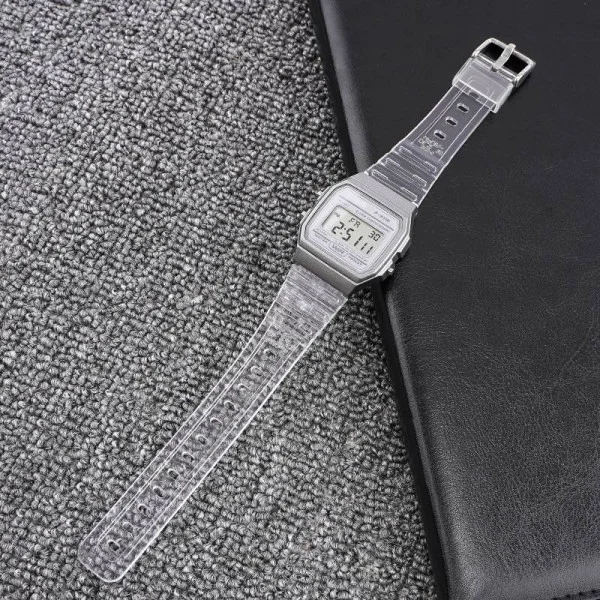 Ремешок для Casio G-Shock F-84/94/105, F-91W, AE1300 Jelly Transparent Silver фото 3