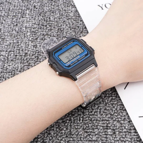 Ремешок для Casio G-Shock F-84/94/105, F-91W, AE1300 Jelly Transparent Silver фото 5