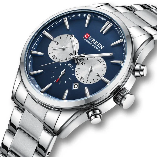 Чоловічий годинник Curren 8446 Silver-Blue фото 3