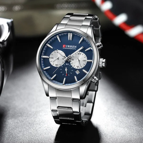 Чоловічий годинник Curren 8446 Silver-Blue фото 5
