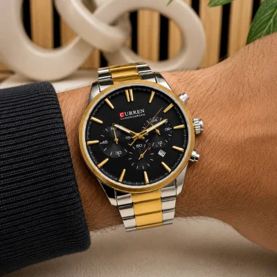 Мужские часы Curren 8446 Silver-Gold-Black