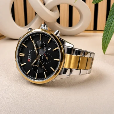 Мужские часы Curren 8446 Silver-Gold-Black
