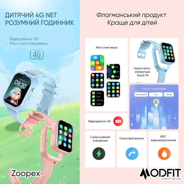 Розумний дитячий годинник Modfit Zoopex Blue фото 18