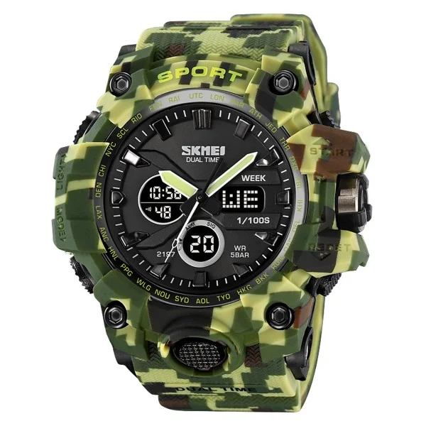 Чоловічий годинник Skmei 2197CMGN Army Green Camouflage фото 1