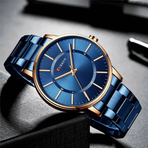 Чоловічий годинник Curren 8385 Blue-Gold фото 3