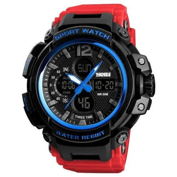 Мужские часы Skmei 1343 Black-Blue-Red Wristband фото 1