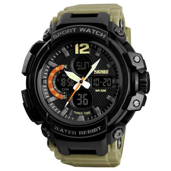 Мужские часы Skmei 1343 Black-Khaki Wristband фото 1