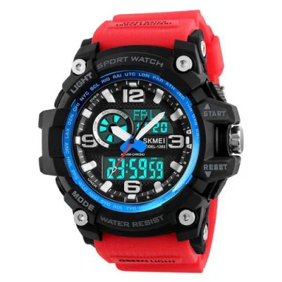 Мужские часы Skmei 1283 Black-Blue-Red Wristband