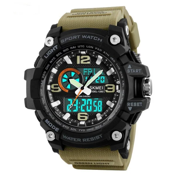 Чоловічий годинник Skmei 1283 Black-Khaki Wristband. фото 1