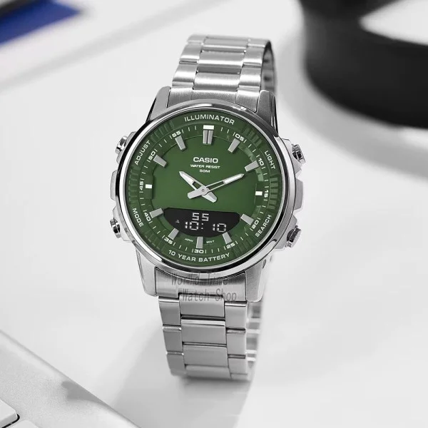 Мужские часы Casio AMW-880D-3A стальные, водонепроницаемые, Япония. фото 3