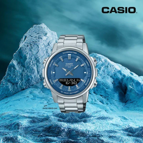 Классические Мужские часы Casio AMW-880D-2A1 стальные, водонепроницаемые, Япония. фото 3