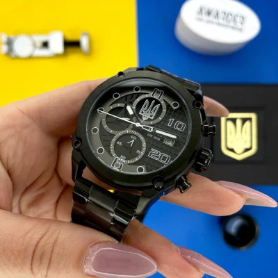 Чоловічий годинник Awarder 016 Тризуб срібло Black-Black Steel