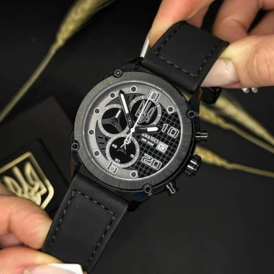 Чоловічий годинник Awarder 016 Тризуб срібло All Black