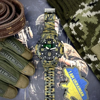 Мужские часы Awarder 003 Трезубец золото Army Green