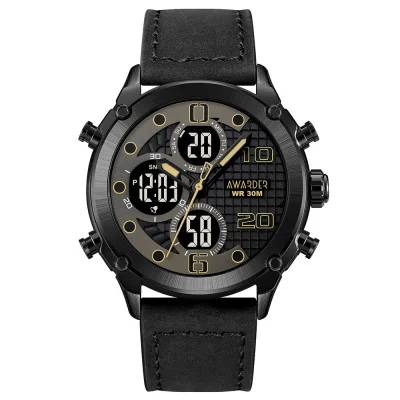 Мужские часы Awarder 017 Black Leather