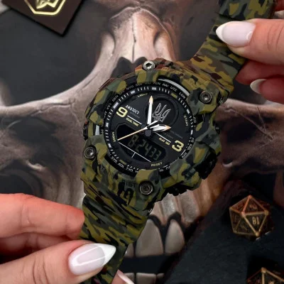 Мужские часы Awarder 001 Трезубец серебро  Camo Green