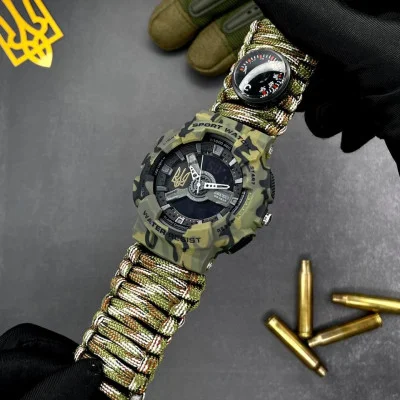 Чоловічий годинник Awarder 005 Тризуб золото Camo Green Паракордовий ремінець Camo Green