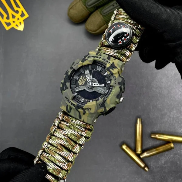 Мужские часы Awarder 005 Трезубец золото Camo Green Паракордовый ремешок Camo Green фото 4