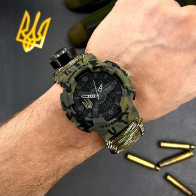 Чоловічий годинник Awarder 005 Тризуб золото Camo Green Паракордовий ремінець Camo Green