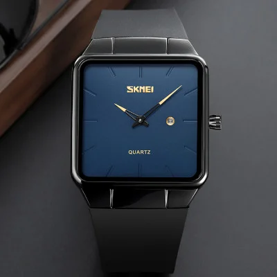 Наручний годинник Skmei 1961BKBU Black-Blue нержавіюча сталь, шкіряний ремінець