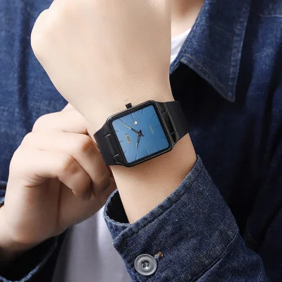 Наручные часы Skmei 1961BKBU Black-Blue нержавеющая сталь, кожаный ремешок