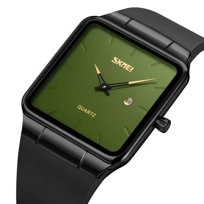 Наручний годинник Skmei 1961BKGN Black-Green нержавіюча сталь, шкіряний ремінець