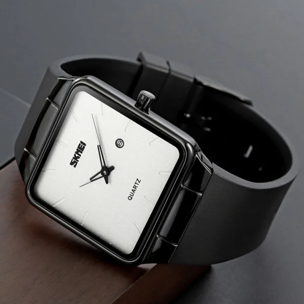 Наручные часы Skmei 1961BKSI Black-Silver нержавеющая сталь, кожаный ремешок фото 5