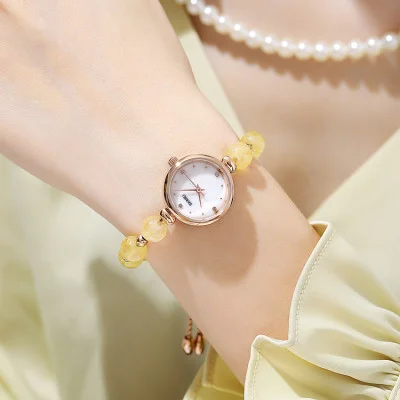 Жіночий годинник Skmei 1983YL Yellow тонкий браслет з камінням